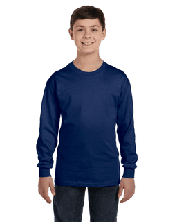 Sample of G540B - Youth 5.3 oz. Long-Sleeve T-Shirt in NAVY from side front
