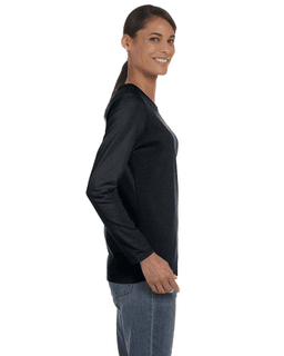 Sample of Gildan G540L - Ladies' 5.3 oz. Long-Sleeve T-Shirt in BLACK from side sleeveleft