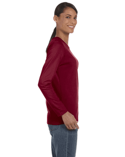 Sample of Gildan G540L - Ladies' 5.3 oz. Long-Sleeve T-Shirt in GARNET from side sleeveleft