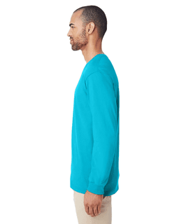 Sample of Hammer&trade; Adult Long-Sleeve T-Shirt in LAGOON BLUE from side sleeveright