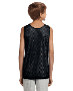 Sample of A4 N2206 Youth Reversible Mesh Tank in BLACK WHITE from side back