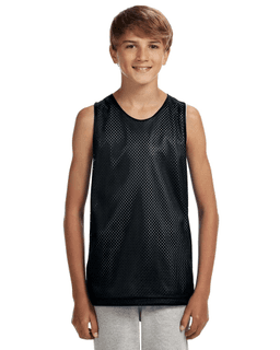 Sample of A4 N2206 Youth Reversible Mesh Tank in BLACK WHITE from side front