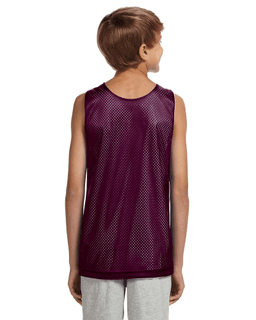 Sample of A4 N2206 Youth Reversible Mesh Tank in MAROON WHITE from side back