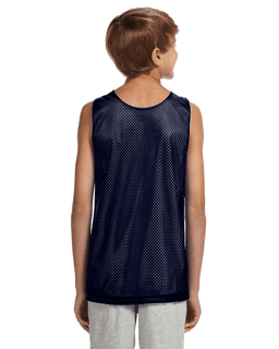 Sample of A4 N2206 Youth Reversible Mesh Tank in NAVY WHITE from side back