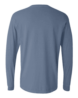 Sample of 6.1 Ounce Ringspun Cotton Long Sleeve T-Shirt in BlueJean from side back