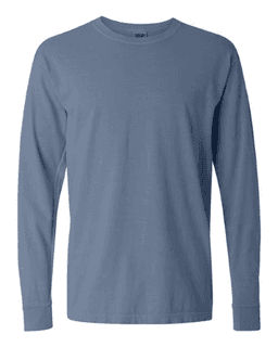 Sample of 6.1 Ounce Ringspun Cotton Long Sleeve T-Shirt in Blue Jean from side front