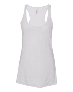 Sample of Women's Triblend Racerback Tank in Solid White Triblend from side front