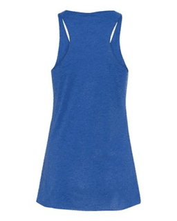 Sample of Women's Triblend Racerback Tank in True Royal Triblend from side back