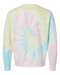 Sample of Midweight Tie-Dyed Sweatshirt in Tie Dye Sunset Swirl from side back