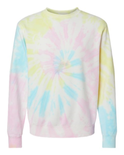 Sample of Midweight Tie-Dyed Sweatshirt in Tie Dye Sunset Swirl from side front