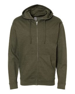Sample of Midweight Full-Zip Hooded Sweatshirt in Army Heather from side front