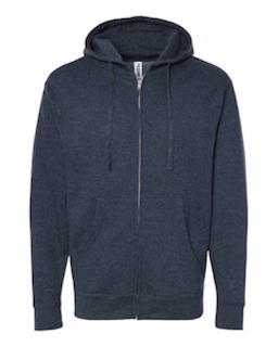 Sample of Midweight Full-Zip Hooded Sweatshirt in Classic Navy Heather from side front