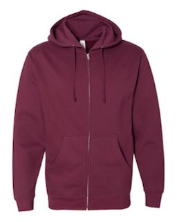 Sample of Midweight Full-Zip Hooded Sweatshirt in Maroon from side front