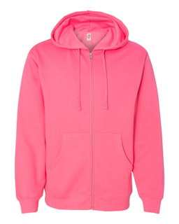 Sample of Midweight Full-Zip Hooded Sweatshirt in Neon Pink from side front
