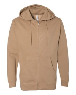 Sample of Midweight Full-Zip Hooded Sweatshirt in Sandstone from side front
