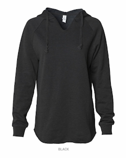 Sample of Women's Lightweight California Wavewash Hooded Pullover Sweatshirt in Black from side front
