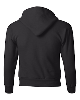 Sample of ComfortBlend EcoSmart Youth Hooded Sweatshirt in Black from side back