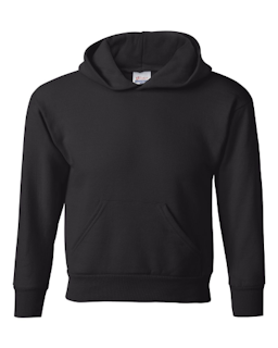 Sample of ComfortBlend EcoSmart Youth Hooded Sweatshirt in Black from side front