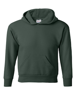 Sample of ComfortBlend EcoSmart Youth Hooded Sweatshirt in Deep Forest from side front