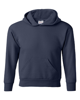 Sample of ComfortBlend EcoSmart Youth Hooded Sweatshirt in Navy from side front