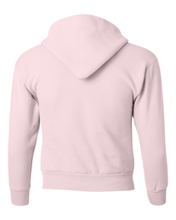 Sample of ComfortBlend EcoSmart Youth Hooded Sweatshirt in Pale Pink from side back