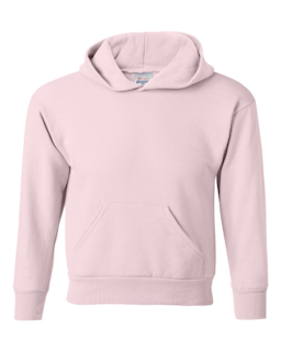 Sample of ComfortBlend EcoSmart Youth Hooded Sweatshirt in Pale Pink from side front