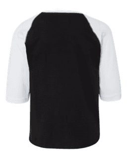 Sample of Youth Vintage Fine Jersey Three-Quarter Sleeve Baseball T-Shirt in Black Solid White from side back