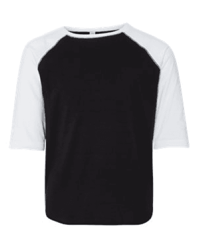 Sample of Youth Vintage Fine Jersey Three-Quarter Sleeve Baseball T-Shirt in Black Solid White style
