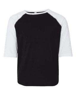 Sample of Youth Vintage Fine Jersey Three-Quarter Sleeve Baseball T-Shirt in Black Solid White from side front