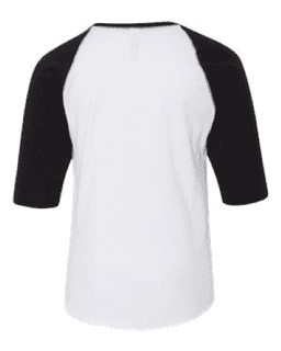Sample of Youth Vintage Fine Jersey Three-Quarter Sleeve Baseball T-Shirt in White Solid Black from side back