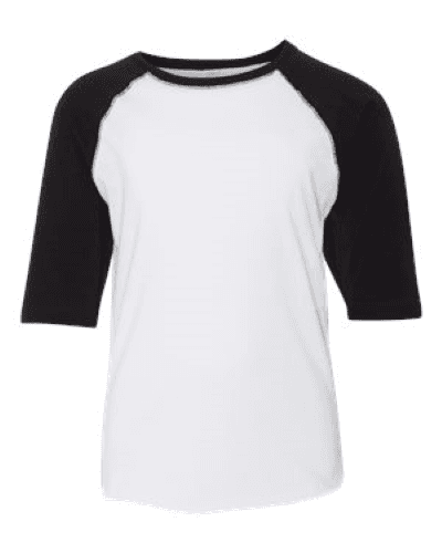 Sample of Youth Vintage Fine Jersey Three-Quarter Sleeve Baseball T-Shirt in White Solid Black style