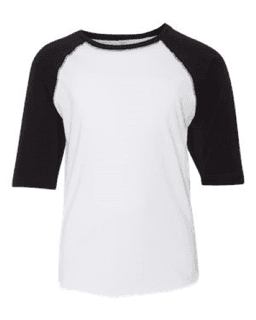 Sample of Youth Vintage Fine Jersey Three-Quarter Sleeve Baseball T-Shirt in White Solid Black from side front