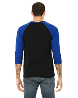 Sample of Canvas 3200 - Unisex 3/4-Sleeve Baseball T-Shirt in BLACK TRUE ROYL from side back