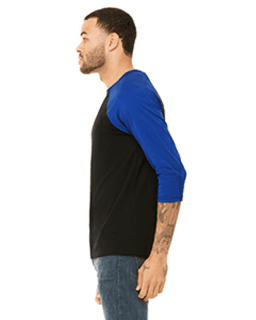 Sample of Canvas 3200 - Unisex 3/4-Sleeve Baseball T-Shirt in BLACK TRUE ROYL from side sleeveleft