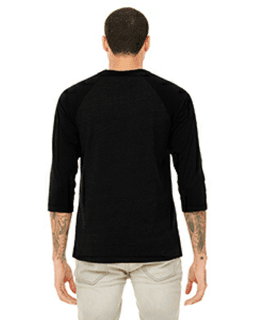 Sample of Canvas 3200 - Unisex 3/4-Sleeve Baseball T-Shirt in BLK HEATHER BLK from side back
