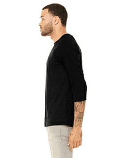 Sample of Canvas 3200 - Unisex 3/4-Sleeve Baseball T-Shirt in BLK HEATHER BLK from side sleeveleft