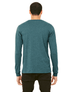 Sample of Canvas 3501 - Unisex Jersey Long-Sleeve T-Shirt in HTHR DEEP TEAL from side back