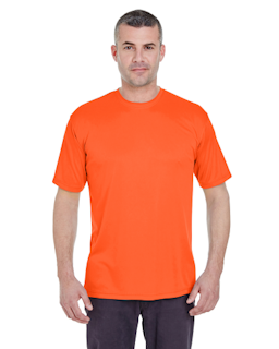 Sample of UltraClub 8620 - Men's Cool & Dry Basic Performance T-Shirt in BRIGHT ORANGE from side front