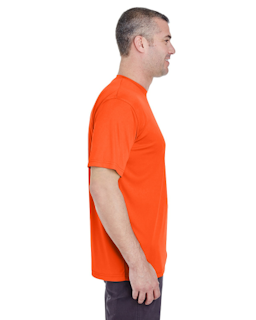 Sample of UltraClub 8620 - Men's Cool & Dry Basic Performance T-Shirt in BRIGHT ORANGE from side sleeveleft