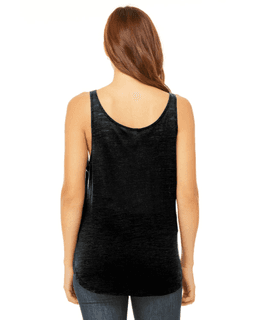 Sample of Bella B8802 - Ladies' Flowy Side Slit Tank in SOLID BLACK SLUB from side back