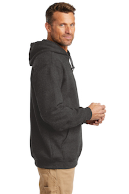 Sample of Carhartt Midweight Hooded Sweatshirt in Carbon Heather from side sleeveright