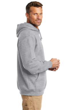 Sample of Carhartt Midweight Hooded Sweatshirt in Heather Grey from side sleeveright