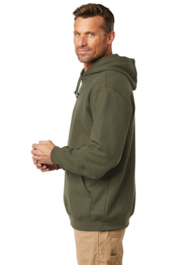 Sample of Carhartt Midweight Hooded Sweatshirt in Moss from side sleeveleft