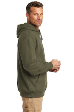 Sample of Carhartt Midweight Hooded Sweatshirt in Moss from side sleeveright