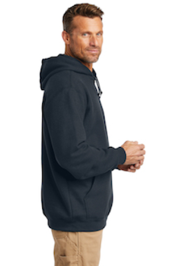 Sample of Carhartt Midweight Hooded Sweatshirt in New Navy from side sleeveright