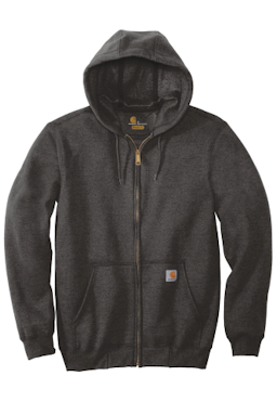 Sample of Carhartt Midweight Hooded Zip-Front Sweatshirt in Carbon Heather from side front