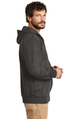 Sample of Carhartt Midweight Hooded Zip-Front Sweatshirt in Carbon Heather from side sleeveleft