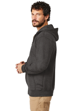 Sample of Carhartt Midweight Hooded Zip-Front Sweatshirt in Carbon Heather from side sleeveright