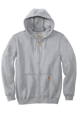Sample of Carhartt Midweight Hooded Zip-Front Sweatshirt in Heather Grey from side front