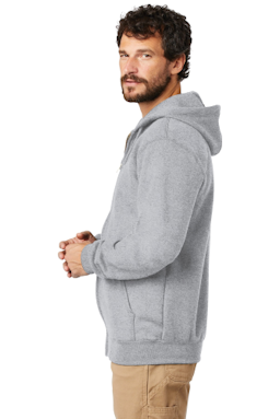Sample of Carhartt Midweight Hooded Zip-Front Sweatshirt in Heather Grey from side sleeveright